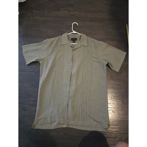 R&R Casuals  Mens Green Pin Striped Button Up Shirt Sz L